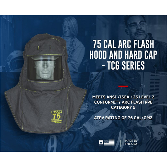 Oberon Hood with Hard Cap - Arc Flash - 75 Cal TCG&trade; - Canadian - Color: Black - Window: True Color Grey (TCG&trade;)
