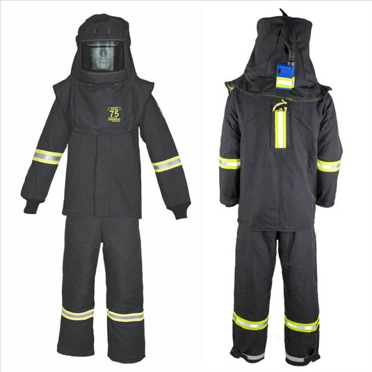 Oberon Suit Kit - Arc Flash - 75 Cal TCG&trade; - Comes with Hood; Coat and Bib Coveralls - With EZ Lift - With Escape Strap - Color: Black - Size: Medium