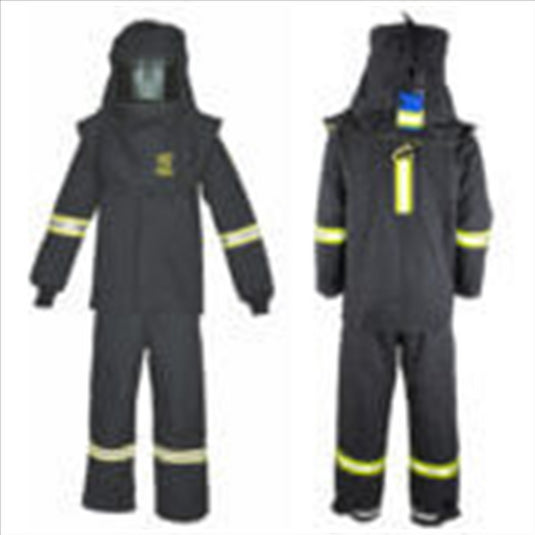 Oberon Suit Kit - Arc Flash - 75 Cal TCG&trade; - Comes with Hood; Coat; Bib Coveralls and  Fresh Air Arc Flash Hood Ventilation System & Light - With Escape Strap - Color: Black - Size: Large Short