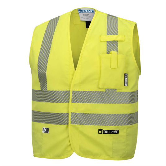 OBERON Safety Vest - Hi-Vis FR/ARC-Rated 7.5 oz 88/12 - Snap Closure - Hi-Vis Yellow - Size: M