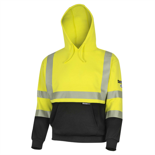 OBERON Hoodie - Hi-Vis 100% FR/Arc-Rated Heavyweight 12 oz Cotton Fleece - Pullover - Black Bottom - Hi-Vis Yellow - Size: M