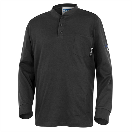 OBERON Henley Shirt - 100% FR/Arc-Rated 7 oz Cotton Interlock - Long Sleeves - Navy - Size: 2XL