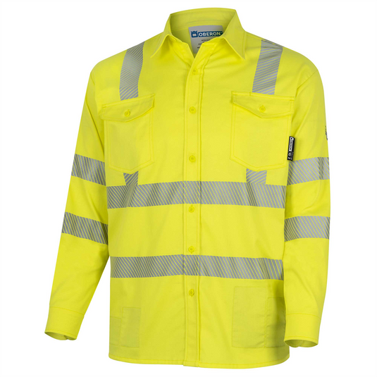 OBERON Button Up Shirt - Hi-Vis FR/Arc-Rated 7.5 oz 88/12 - Hi-Vis Yellow - Size: XL