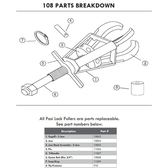 POSI LOCK JAW PIN FOR 108/208/110/210/PH-106/PH-206/TJ-1 PULLER