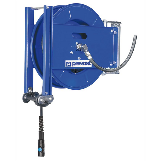 Prevost air hose reel with quick disconnect and inlet hose