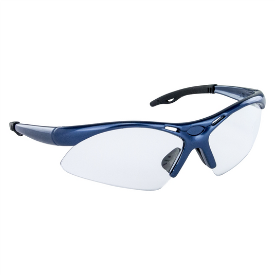 SAS Safety Diamondback Safe Glasses w/ Blue Frame and Clear Lens in Clamshell