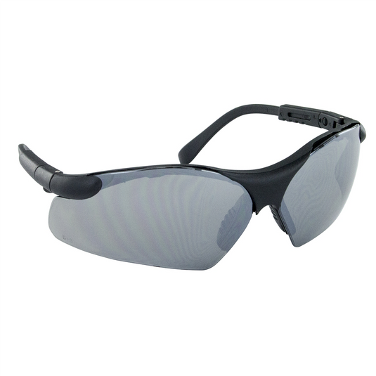 SAS Safety Sidewinders Safe Glasses w/ Black Frame and Silver Mirror Lens in Polybag