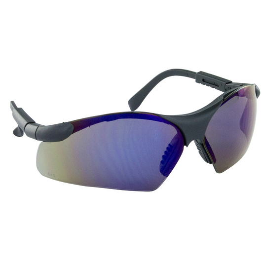 SAS Safety Sidewinders Safe Glasses w/ Black Frame and Blue Mirror Lens in Polybag