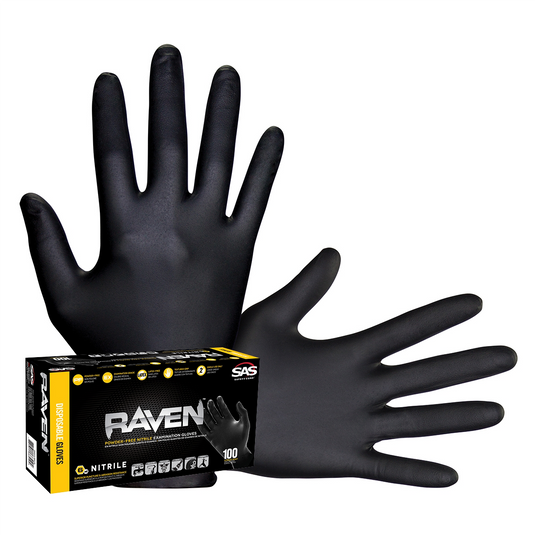 SAS Safety Raven Black 7mil PF Nitrile Gloves; Large (pk of 100)