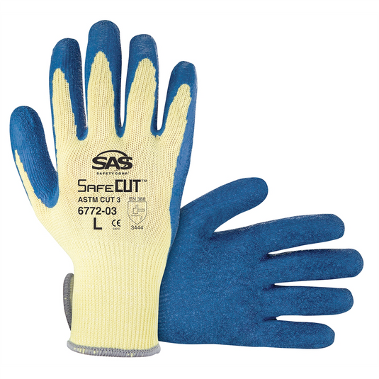 SAS Safety SafeCut 10-gauge Aramid Yarn Gloves w/ Latex Palm (Large)