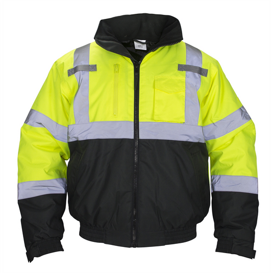 SAS Safety Class-3 Hooded Reflective Yellow Bomber Jacket; Size
