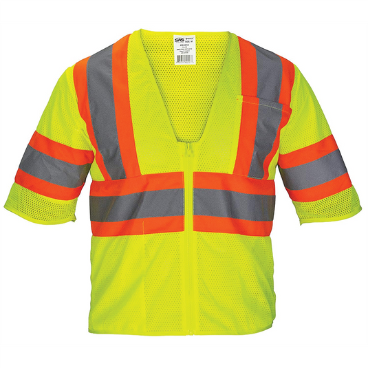 SAS Safety Class-3 Mesh Yellow Safety Vest Front Zipper XXXL