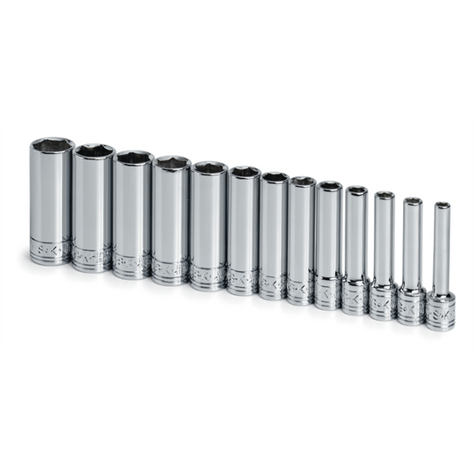 S K Hand Tools SOCKET SET 1/4IN. DRIVE 13PC METRIC DEEP 6 POINT