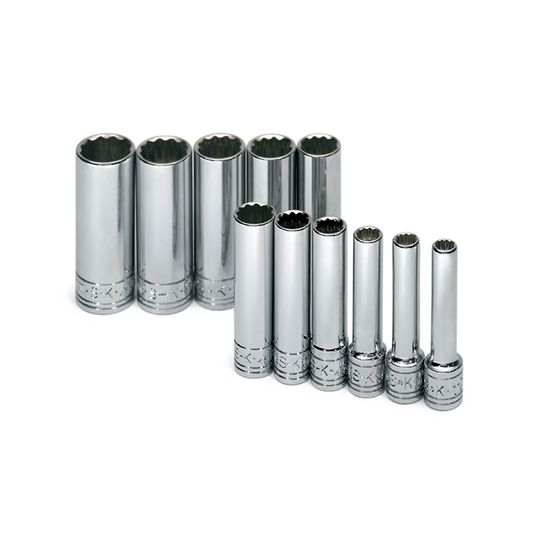 S K Hand Tools SOCKET SET 1/4IN. DRIVE 11PC METRIC DEEP 12 POINT