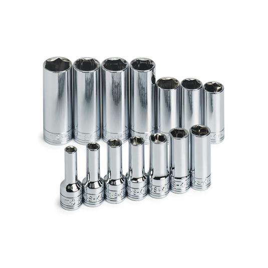 S K Hand Tools SOCKET SET 3/8IN. DRIVE 14PC METRIC DEEP 6 POINT