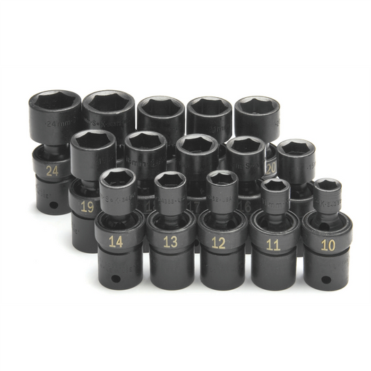 S K Hand Tools SOCKET SET IMPACT FLEX 1/2IN. DR 15PC MET STD 6 PT