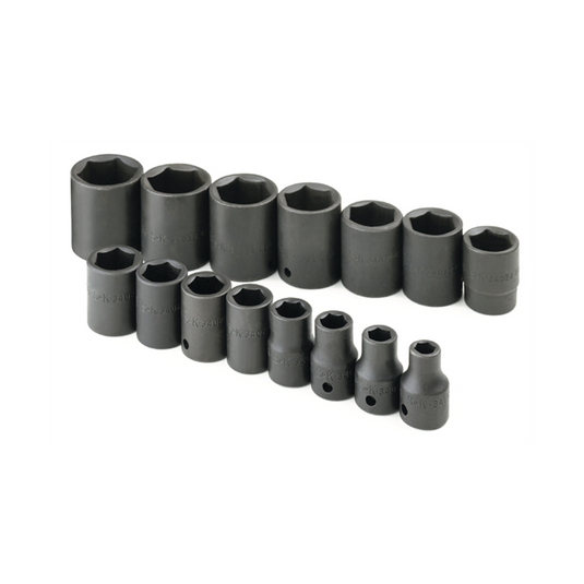 S K Hand Tools SOCKET SET IMPACT 1/2IN. DRIVE 15PC SAE STD 6 PT