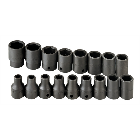 S K Hand Tools SOCKET SET IMPACT 1/2IN. DRIVE 17PC MET STD 6 PT