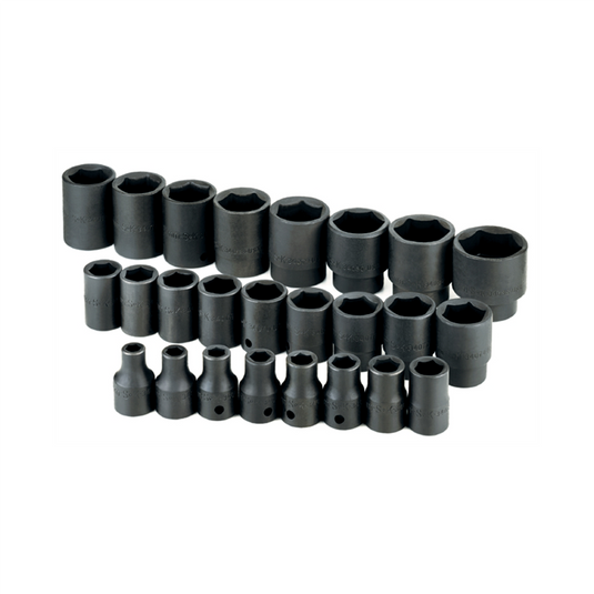 S K Hand Tools SOCKET SET IMPACT 1/2IN. DRIVE 25PC MET STD 6 PT