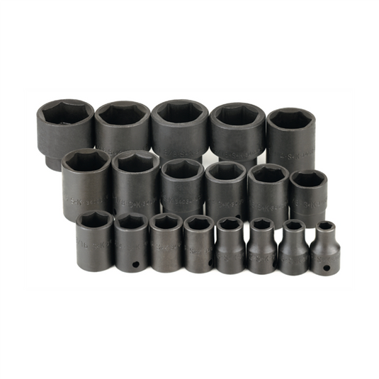 S K Hand Tools SOCKET SET IMPACT 1/2IN. DRIVE 19PC SAE STD 6 PT