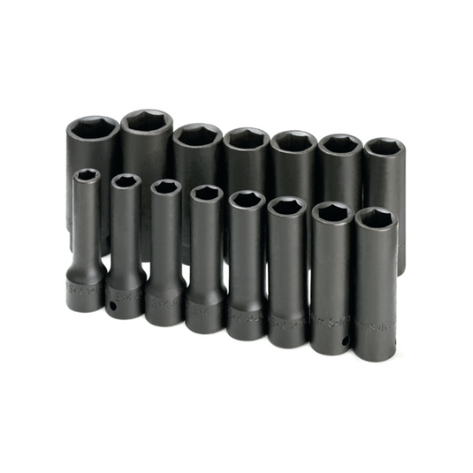 S K Hand Tools SOCKET SET IMPACT 1/2IN. DRIVE 15PC MET DEEP 6 PT