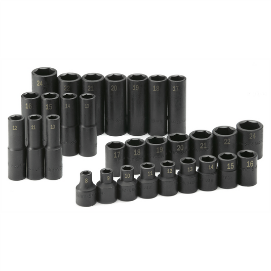 S K Hand Tools SOC SET IMP 1/2 DR METRIC 30PC DEEP/STD