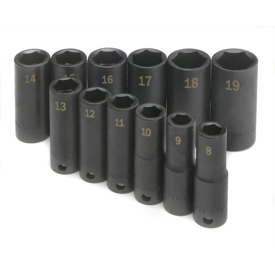S K Hand Tools SOCKET SET IMPACT 3/8IN. DRIVE 12PC MET DEEP 6 PT
