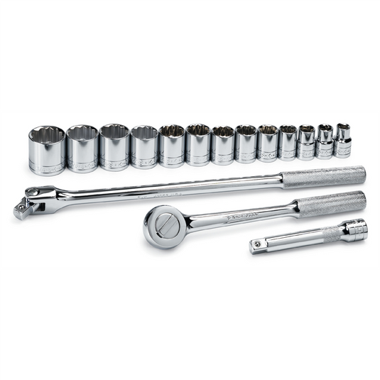 S K Hand Tools TOOL SET 1/2IN. DRIVE 16PC SAE 12 POINT W/RATCH