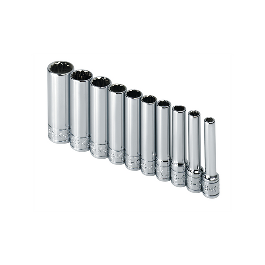 S K Hand Tools SOCKET SET 1/4IN. DRIVE 10PC SAE DEEP 12 POINT