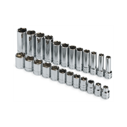 S K Hand Tools SOCKET SET EX.LONG 3/8IN. DRIVE 24PC MET DEEP 6PT