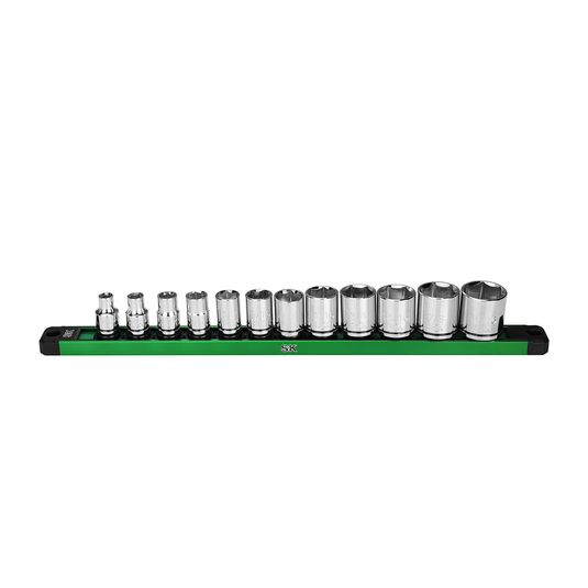 S K Hand Tools 3/8"" Drive; 12 Piece; 6 Point; Shallow; SAE Chrome Socket Set.  Packaged on a Rail