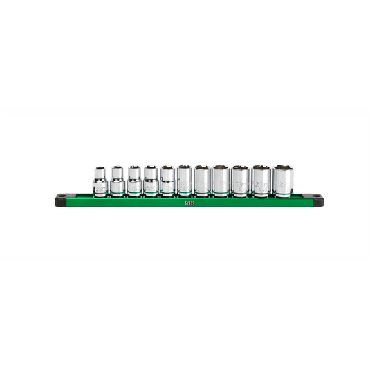 S K Hand Tools 1/2"" Drive; 11 Piece; 6 Point; Shallow; Metric Chrome Socket Set.  Packaged on a Rail
