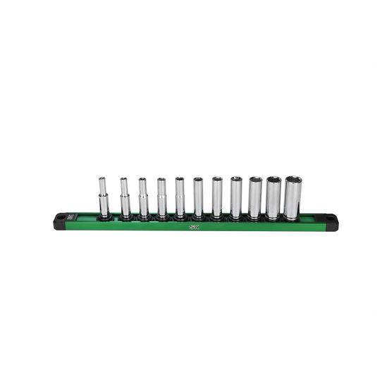 S K Hand Tools 1/4"" Drive; 11 Piece; 6 Point; Deep; SAE Chrome Socket Set.  Packaged on a Rail.
