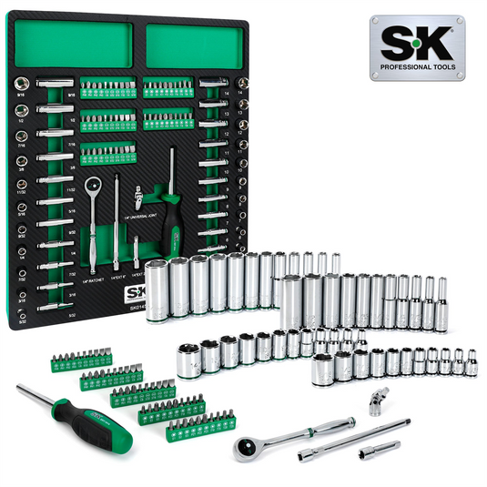 S K Hand Tools 1/4"" Drive; 101 Piece; 6 Point; Shallow & Deep; SAE & Metric Chrome Socket Set with 216P Ratchet and Bits.  Packaged in EVA Foam Tray