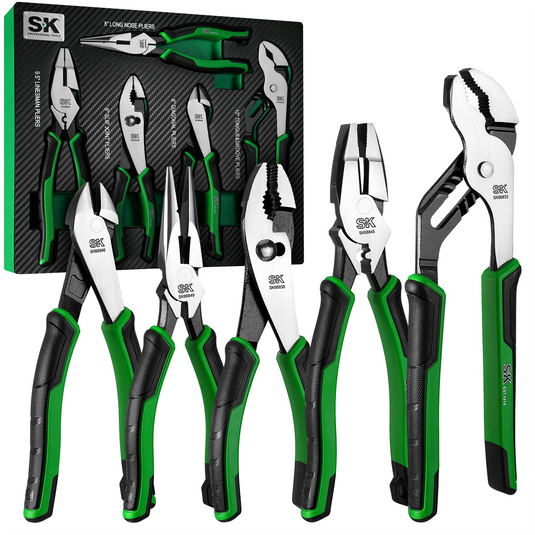 S K Hand Tools 5 Piece Dual-Material Multi-Use Pliers Set