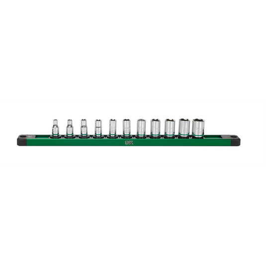 S K Hand Tools 1/4"" Drive; 11 Piece; 6 Point; Shallow; Metric Chrome Socket Set.  Packaged on a Rail
