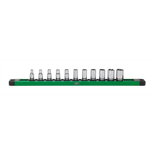 S K Hand Tools 1/4"" Drive; 11 Piece; 6 Point; Shallow; SAE Chrome Socket Set.  Packaged on a Rail