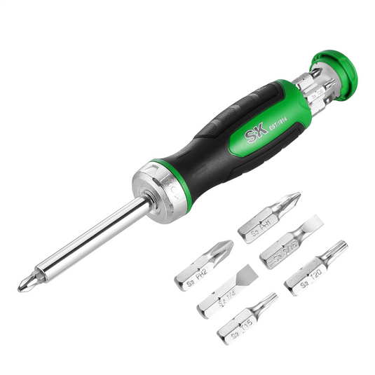 S K Hand Tools 7-in-1; 216-Position Reversible Ratcheting Screwdriver Set