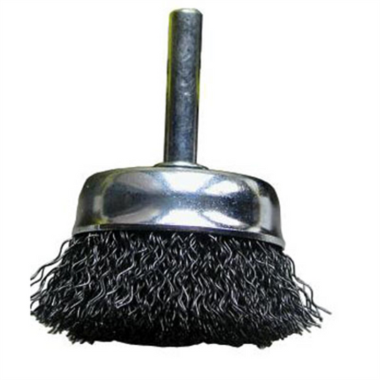 Shark Industries Wire Wheel &hyphen; Mounted Cup Brush 2 1/2? x 1/4? Shank. Fine .014 wire.
