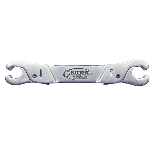 S.U.R.&R. Versatile line wrench featuring unique ratcheting push on / pull off operation. Designed for convenient; single-handed use. Sizes: 14mm (9/16&rdquo;) & 15mm (19/32&rdquo;)