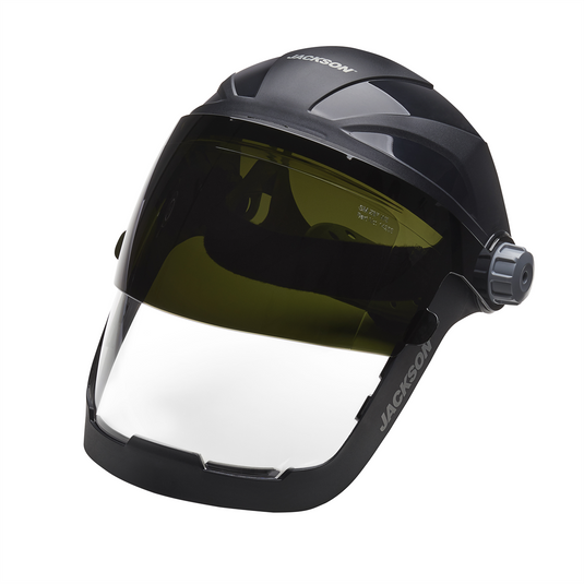 Jackson Safety Jackson Safety - Face Shield - QUAD 500 Premium Multi-Purpose Series - 9' x 12.125' x 0.060"" Window - Clear AF with Shade 8 IR Flip Visor - 370 Speed Dial Headgear
