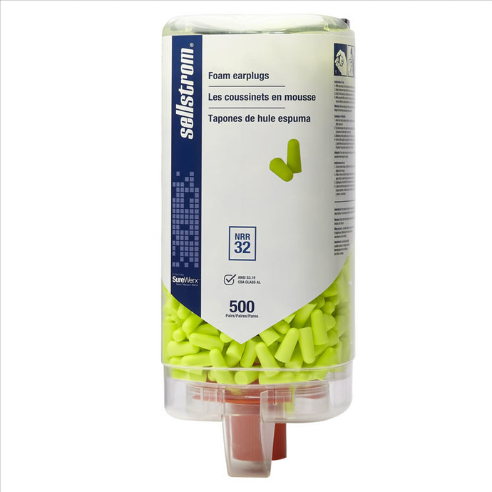 Sellstrom Sellstrom - Earplugs - Disposable - Foam Bullet Shape - Uncorded - NRR 32 - Hi-Viz Green - 500 Pair Wall Dispenser