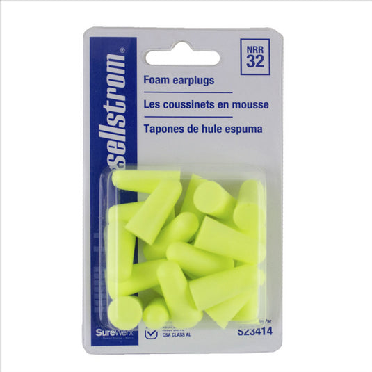 Sellstrom Sellstrom - Earplugs - Disposable - Foam Bullet Shape - Uncorded - NRR 32 - Hi-Viz Green - 10 Qty Pair in Retail Package