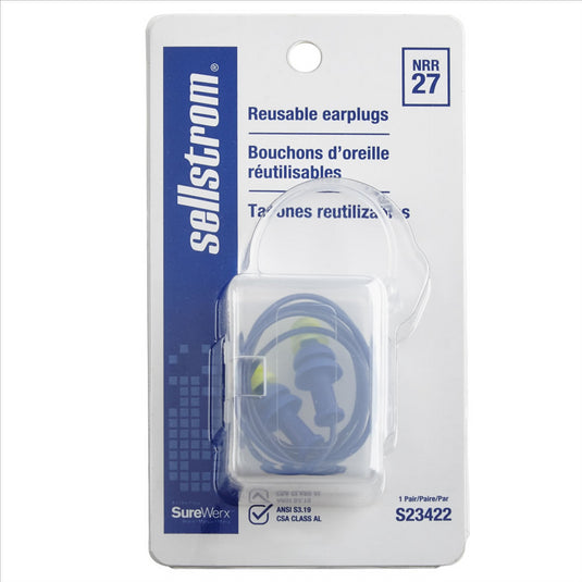 Sellstrom Sellstrom - Earplugs - Reusable - Tapered - Corded - NRR 27 - Blue/Hi-Viz Green - 1 Pair/Plastic Case