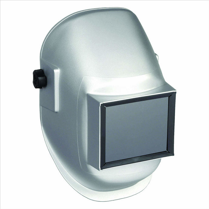 Sellstrom Welding Helmet - Passive - Nylon - Fixed Front  - 4.5-inch x 5.25-inch Viewing Area - Shade 10 - Ratcheting Headgear - Silver - Super View Series