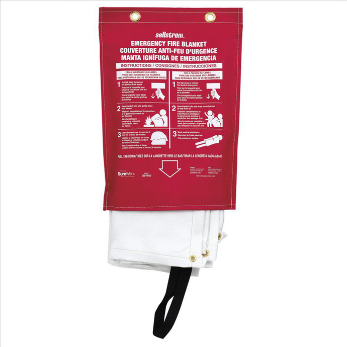 Sellstrom Sellstrom - 100% Fiberglass High Temp Emergency Fire Blanket in Red vinyl hanging pouch with carrying handles