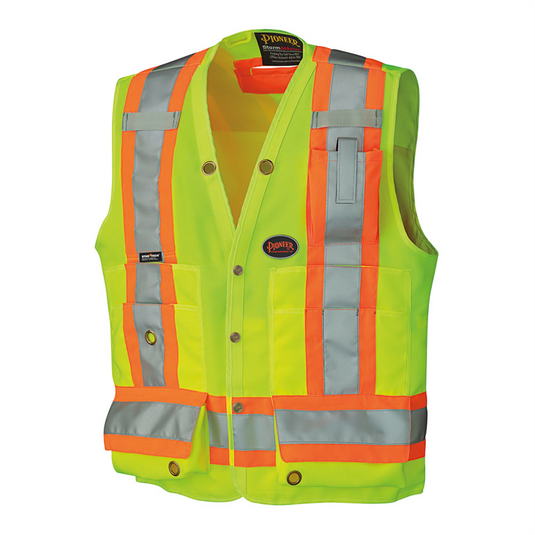 Pioneer Pioneer - Woven 150D Multi-Pocket Surveyor Vest - Hi-Vis Yellow/Green - Size XL