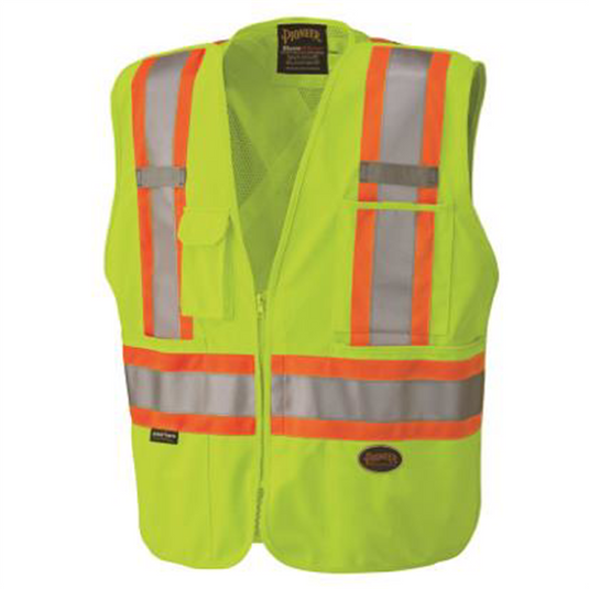 Pioneer Pioneer - Zip-Up Snap Break Away Safety Vest - Hi-Vis Yellow/Green- Size Medium