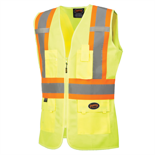 Pioneer Pioneer - Women's Custom Fit Hi-Vis Mesh Back Safety Vest - Hi-Vis Yellow/Green - Size Large