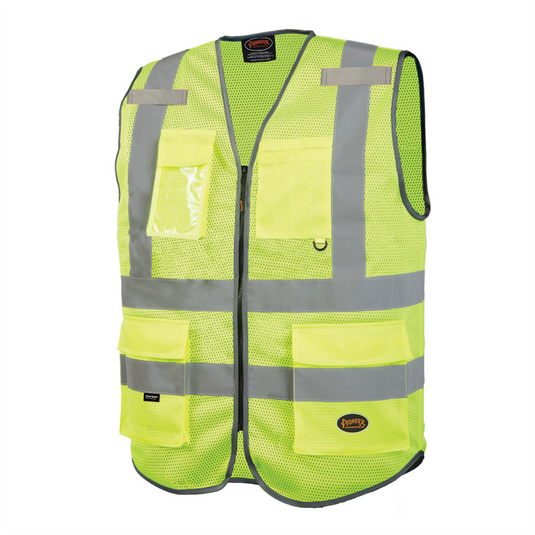Pioneer Pioneer - Mesh 9-Pocket Safety Vest - Hi-Vis Yellow/Green - Size Medium